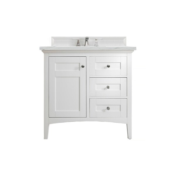 James Martin Vanities Palisades 36in Single Vanity, Bright White w/ 3 CM Ethereal Noctis Quartz Top 527-V36-BW-3ENC - main
